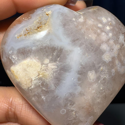 Flower Agate heart | 2 1/2" long | 128 grams | stand included | Damage Discount