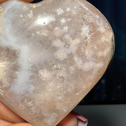 Flower Agate heart | 2 1/2" long | 128 grams | stand included | Damage Discount