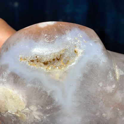 Flower Agate heart | 2 1/2" long | 128 grams | stand included | Damage Discount