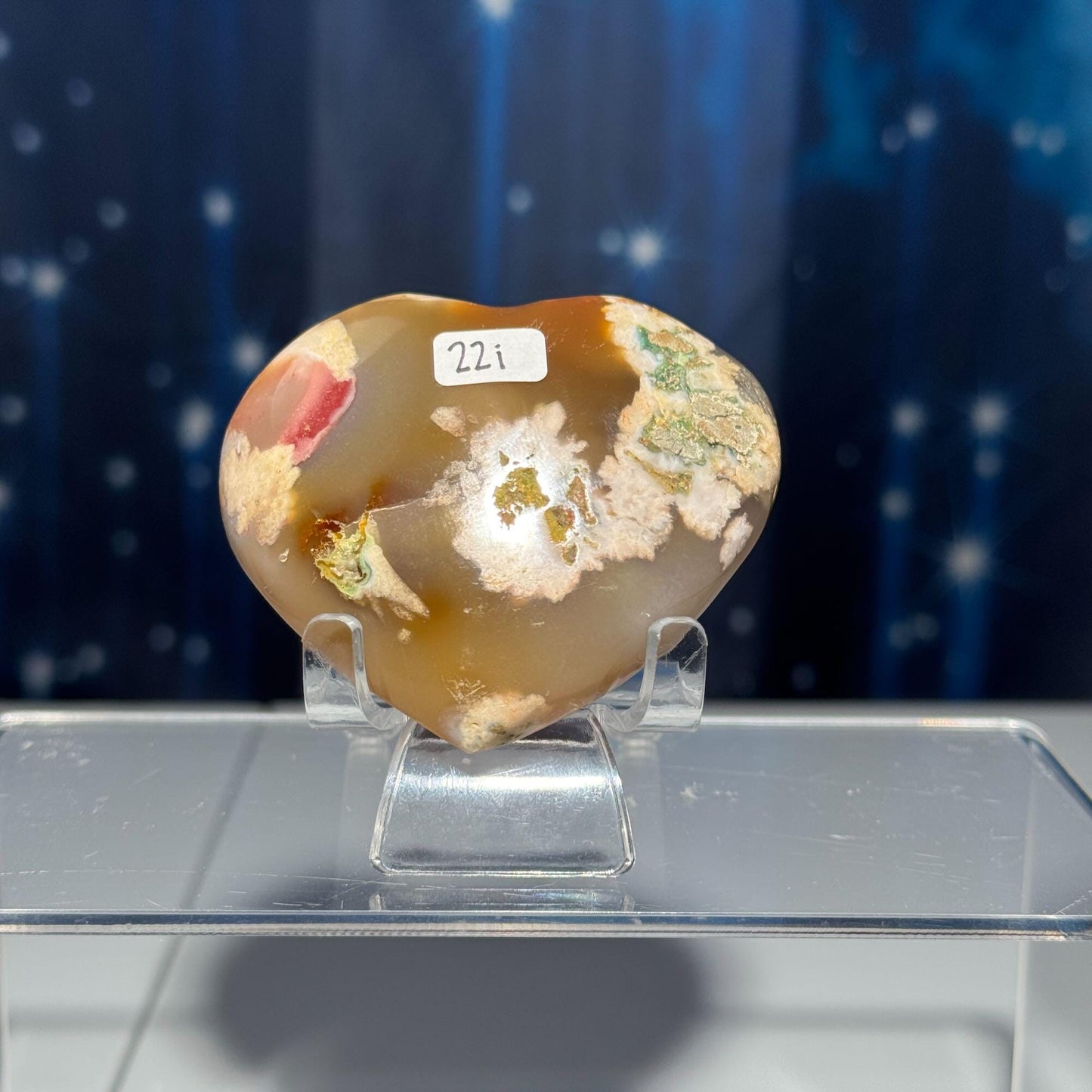 Flower Agate heart | 2 5/8" long | 130 grams | stand included