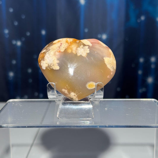Flower Agate heart | 2 5/8" long | 130 grams | stand included