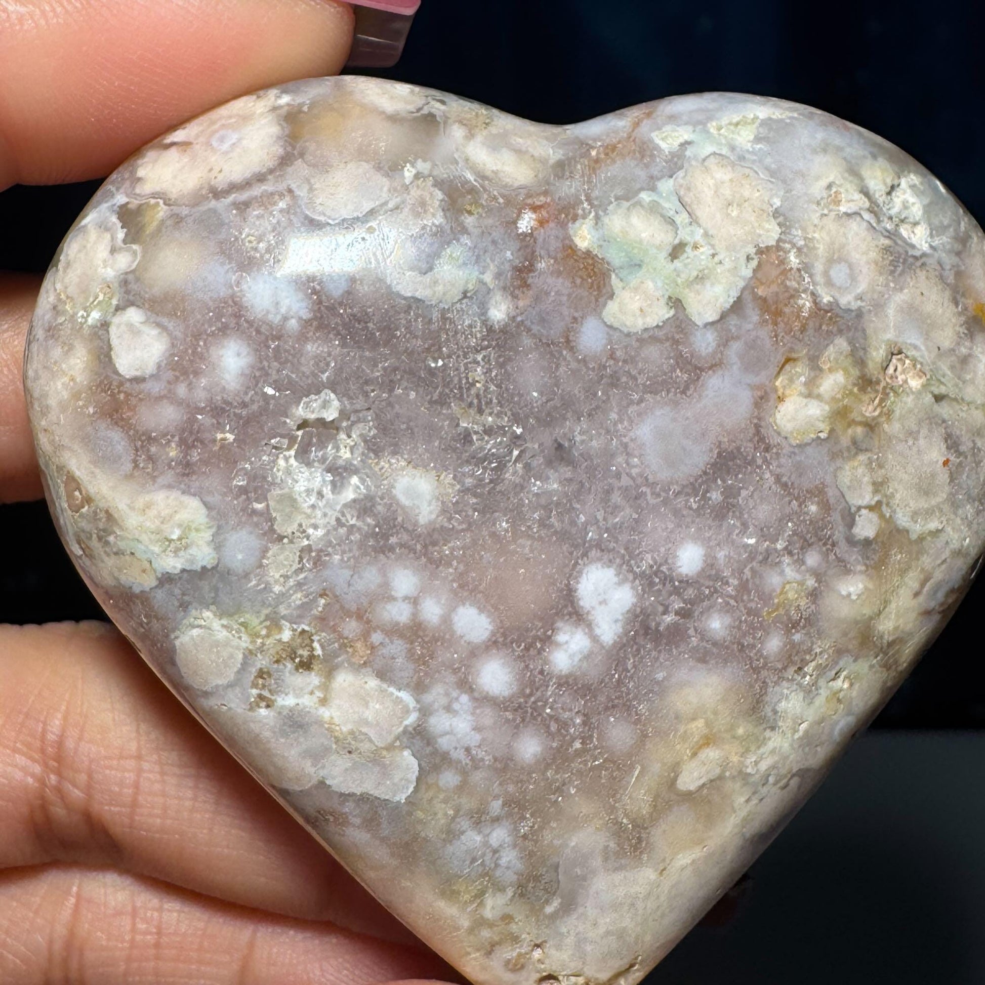 Flower Agate heart | 2 3/4" long | 130 grams | stand included