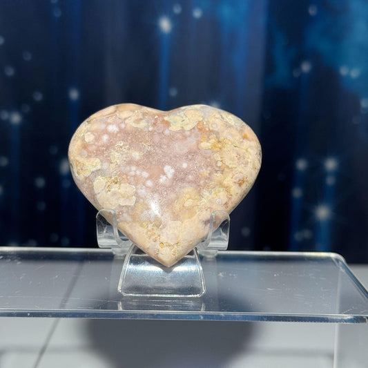 Flower Agate heart | 2 3/4" long | 130 grams | stand included
