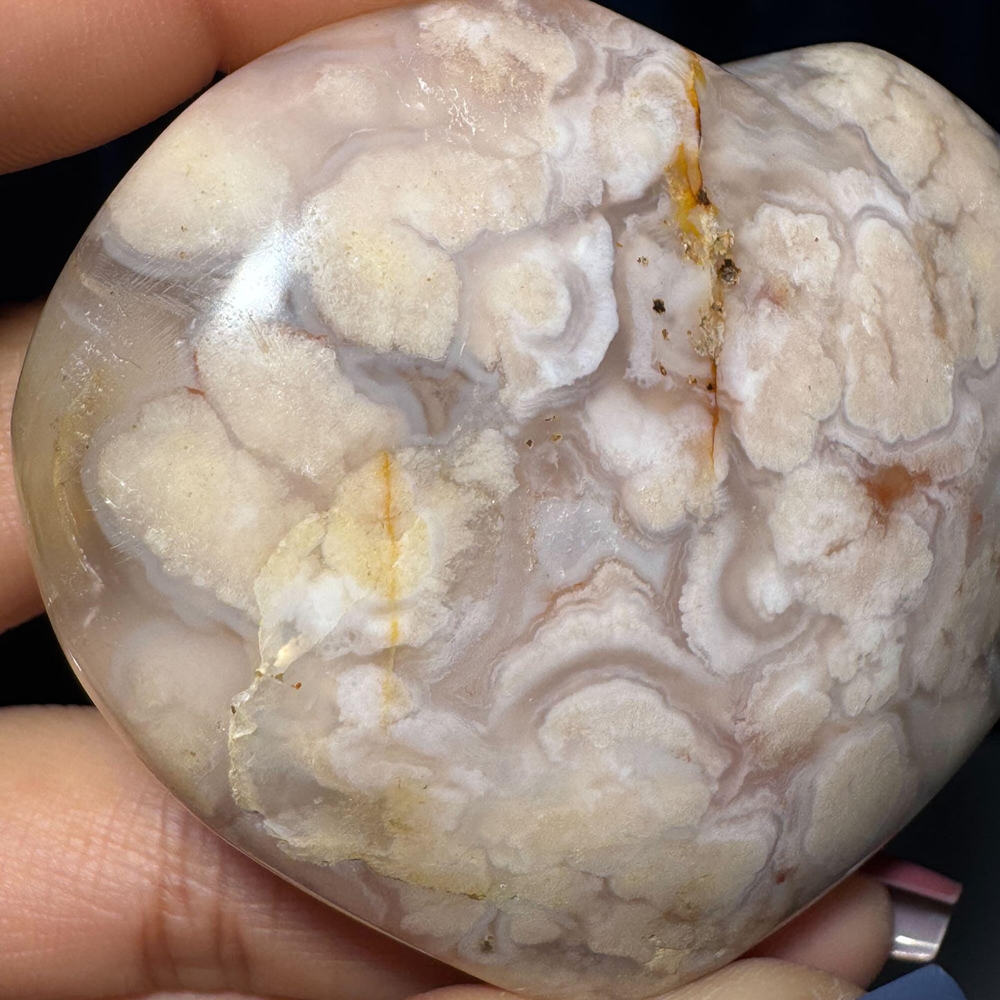 Flower Agate heart | 2 3/4" long | 150 grams | stand included