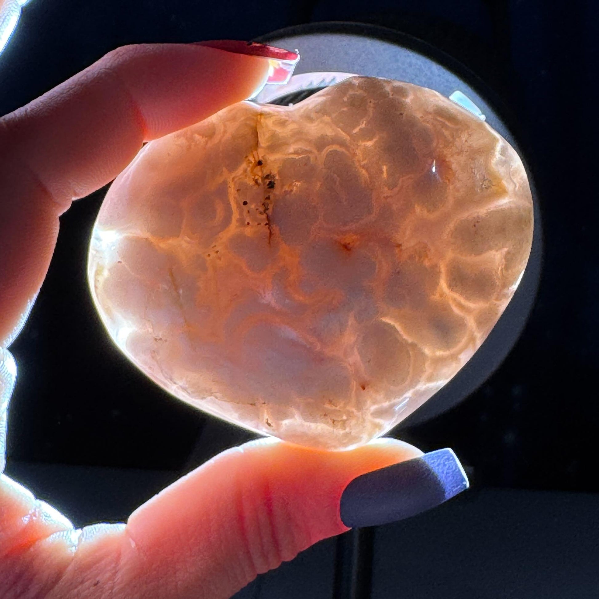 Flower Agate heart | 2 3/4" long | 150 grams | stand included