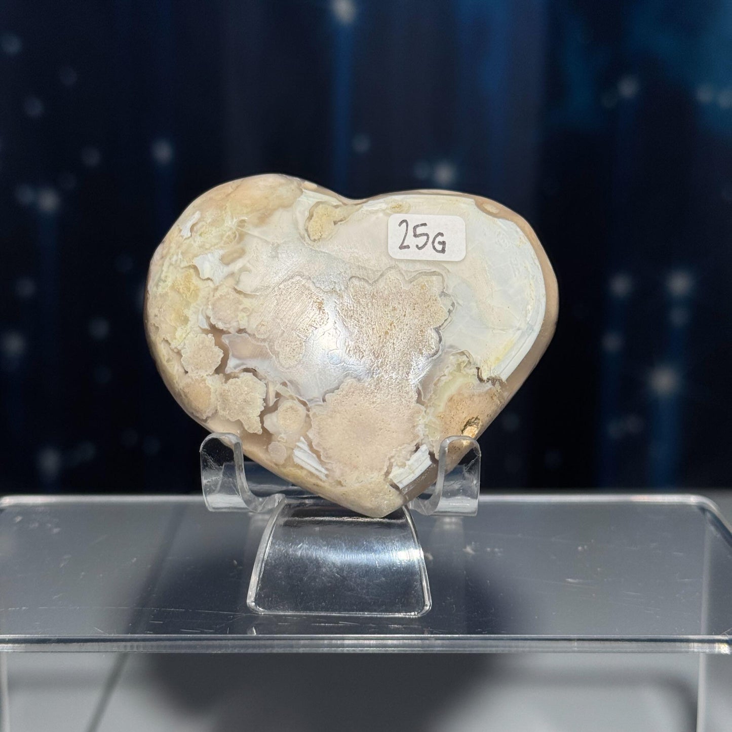 Flower Agate heart | 2 3/4" long | 162 grams | stand included
