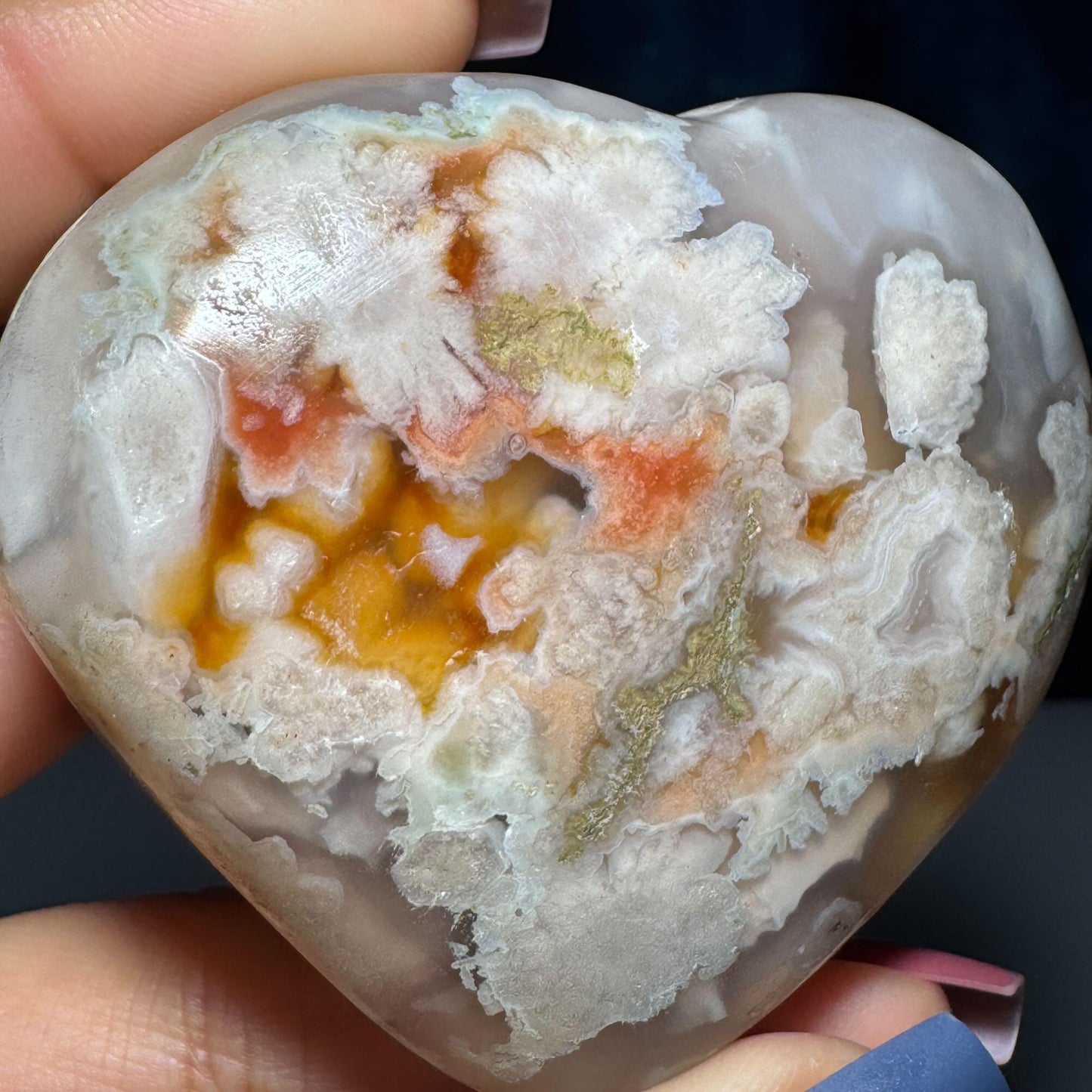 Flower Agate heart | 2 3/4" long | 162 grams | stand included