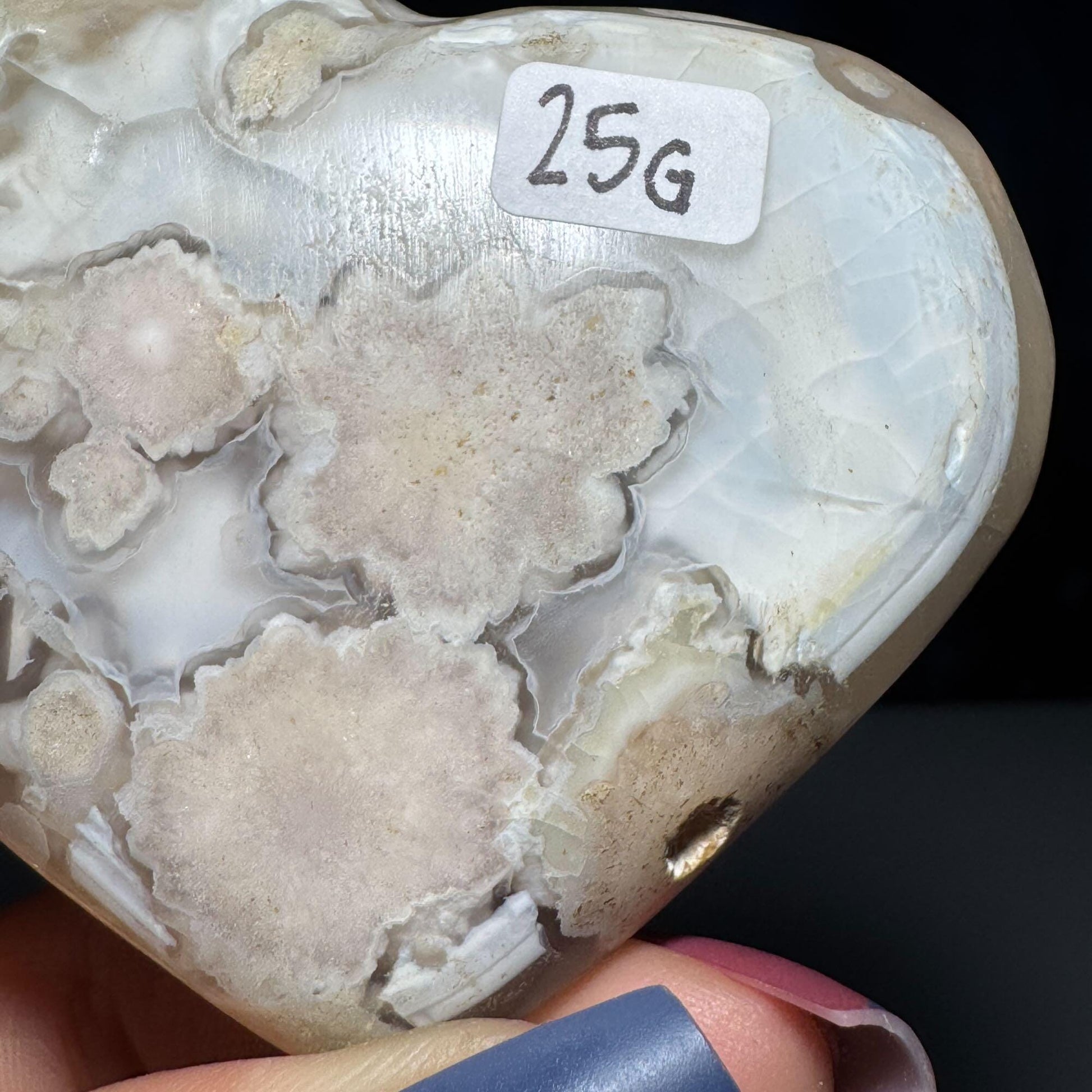 Flower Agate heart | 2 3/4" long | 162 grams | stand included