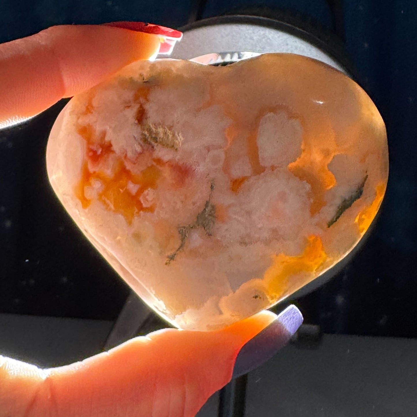 Flower Agate heart | 2 3/4" long | 162 grams | stand included