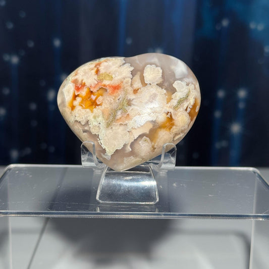 Flower Agate heart | 2 3/4" long | 162 grams | stand included