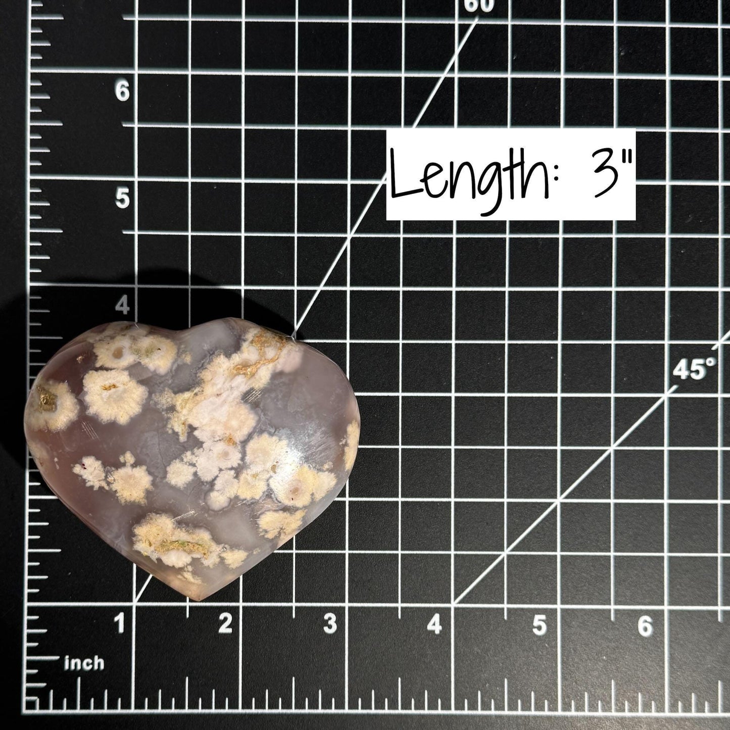 Flower Agate heart | 3" long | 179 grams | stand included | Damage Discount