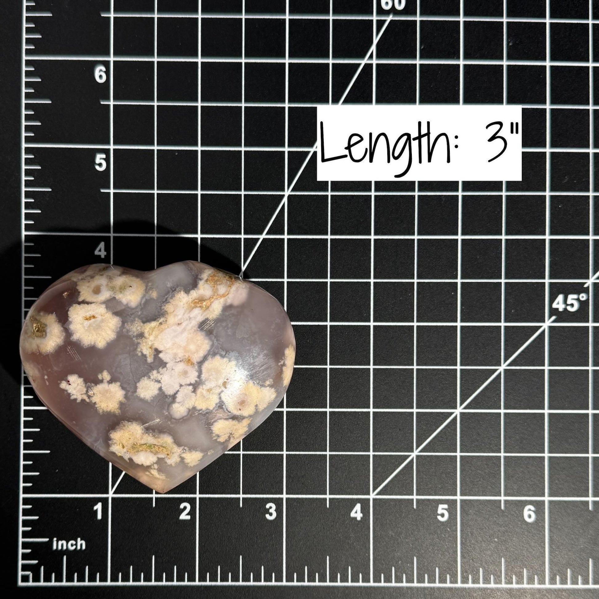 Flower Agate heart | 3" long | 179 grams | stand included | Damage Discount