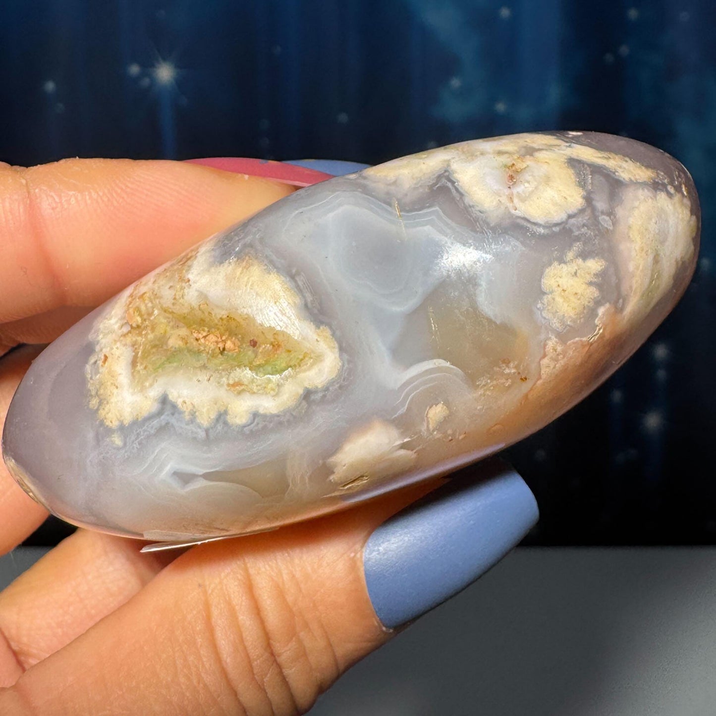 Flower Agate heart | 3" long | 179 grams | stand included | Damage Discount