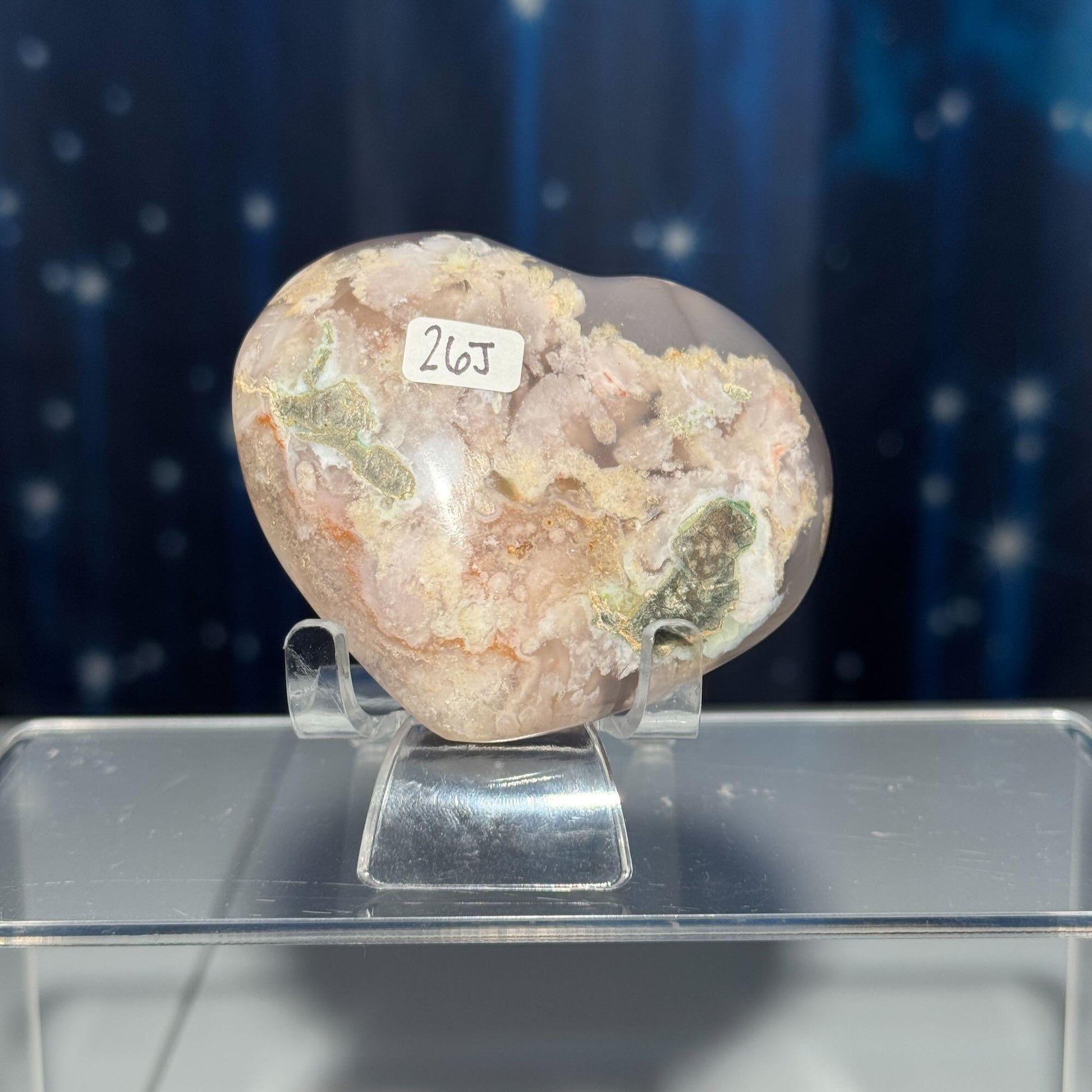 Flower Agate heart | 2 3/4" long | 162 grams | stand included