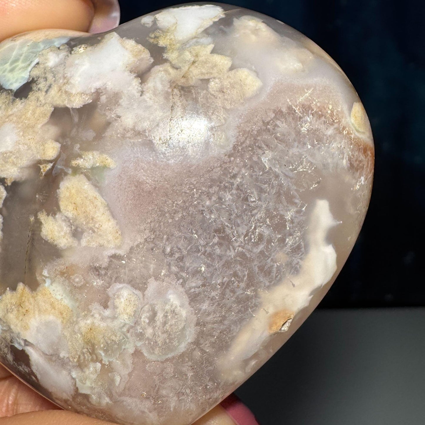 Flower Agate heart | 2 3/4" long | 162 grams | stand included