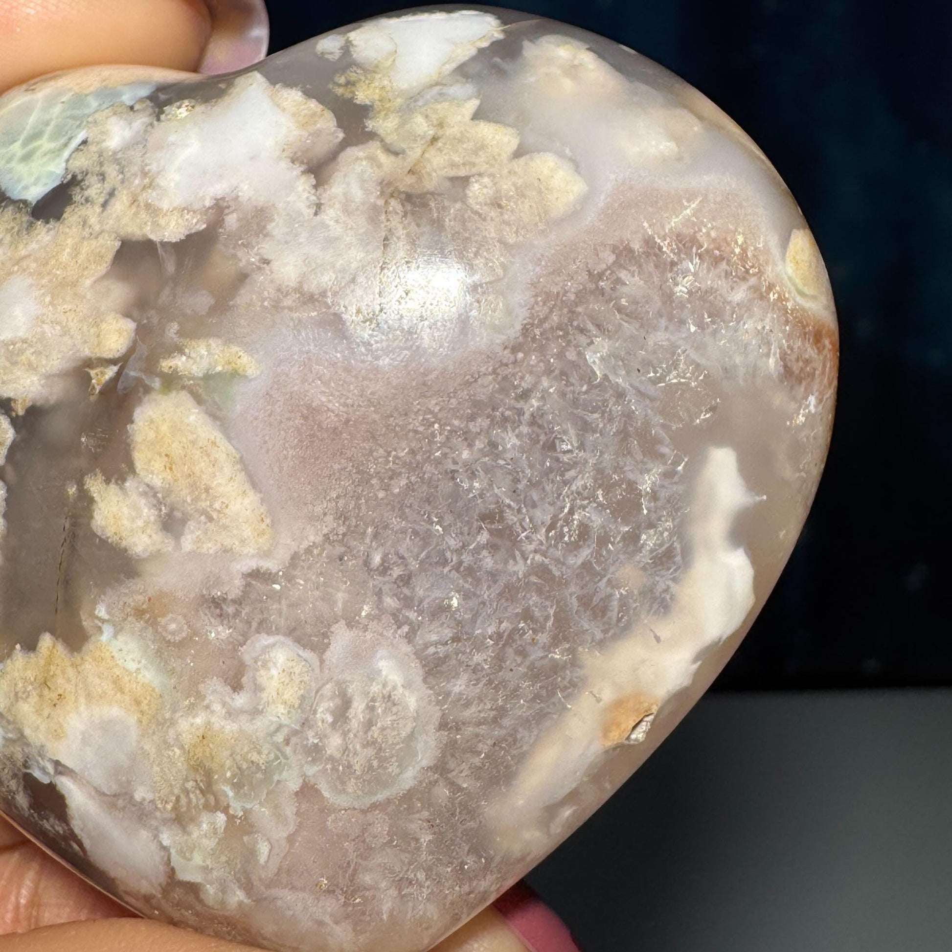 Flower Agate heart | 2 3/4" long | 162 grams | stand included