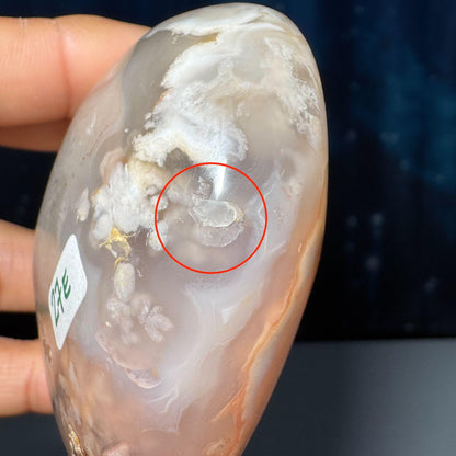 Flower Agate heart | 3" long | 218 grams | stand included | Damage Discount