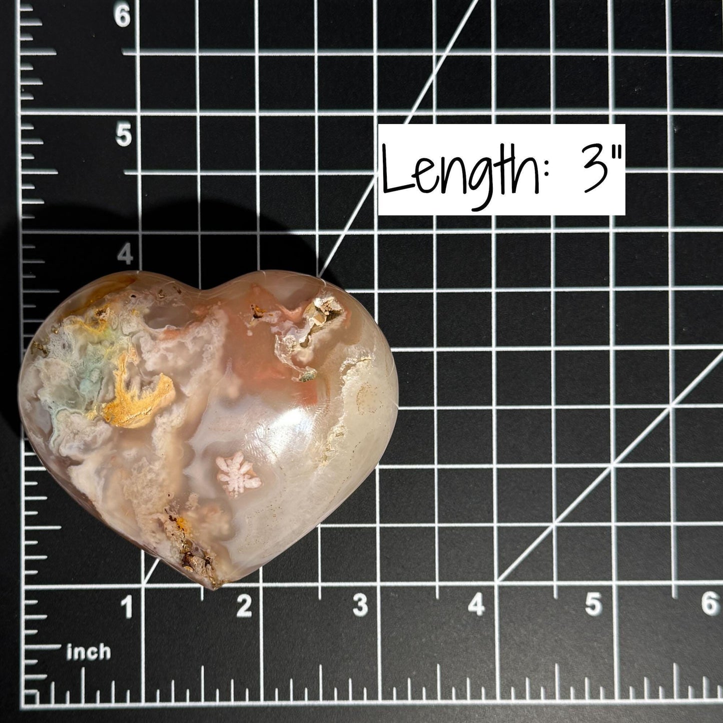 Flower Agate heart | 3" long | 218 grams | stand included | Damage Discount