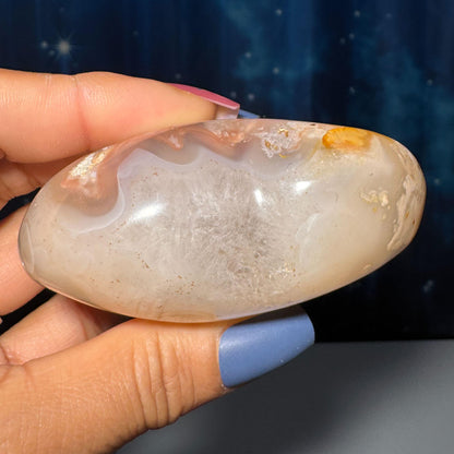Flower Agate heart | 3" long | 218 grams | stand included | Damage Discount