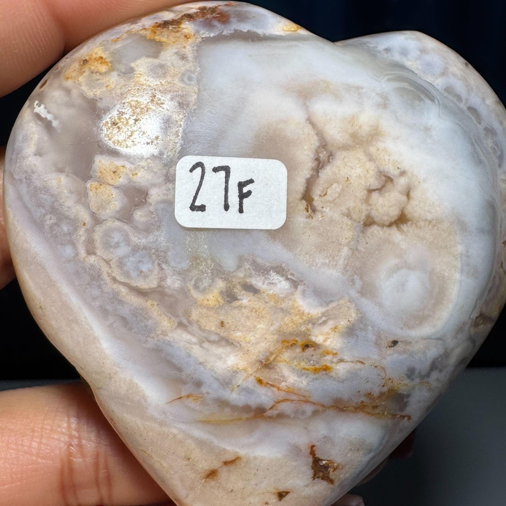 Flower Agate heart | 2 7/8" long | 190 grams | stand included | Damage Discount