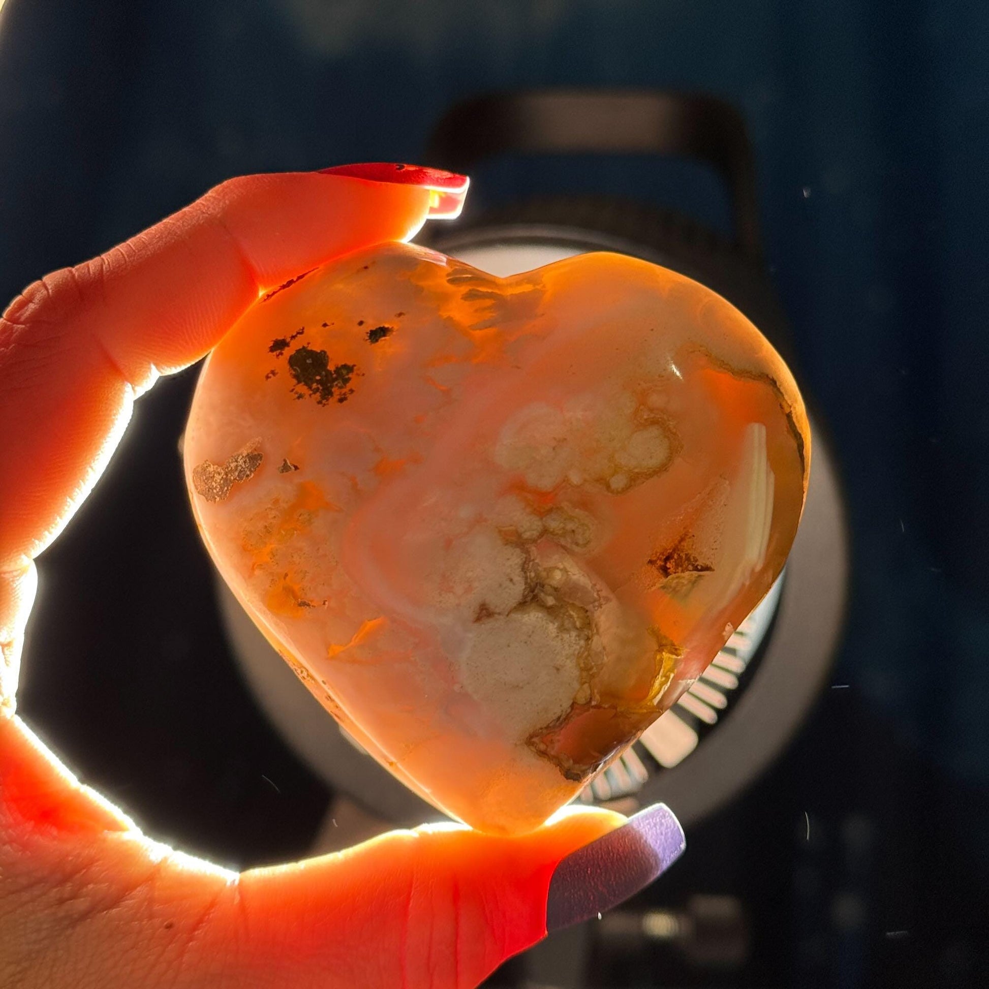 Flower Agate heart | 2 7/8" long | 190 grams | stand included | Damage Discount