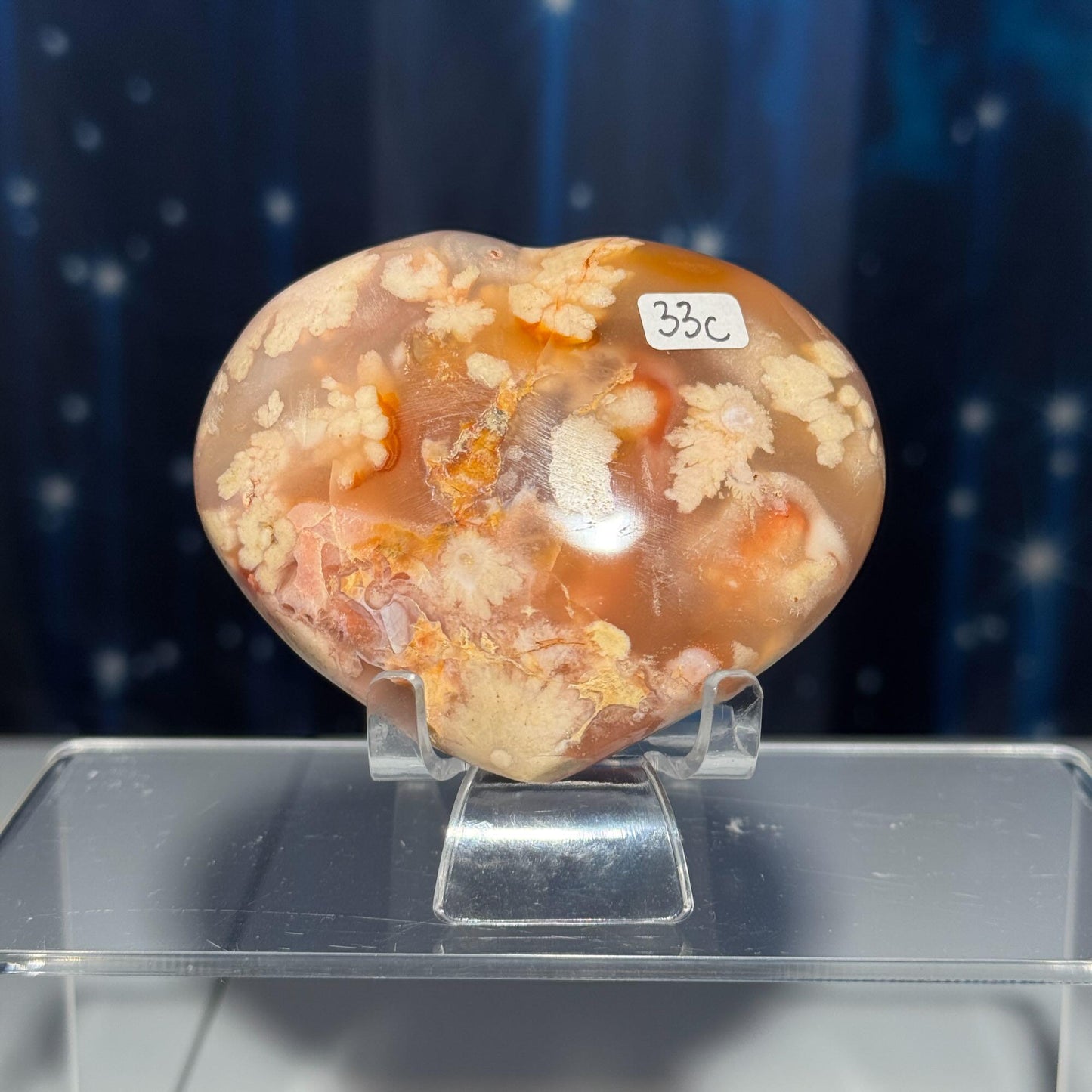 Flower Agate heart | 3 1/4" long | 241 grams | stand included | Damage Discount