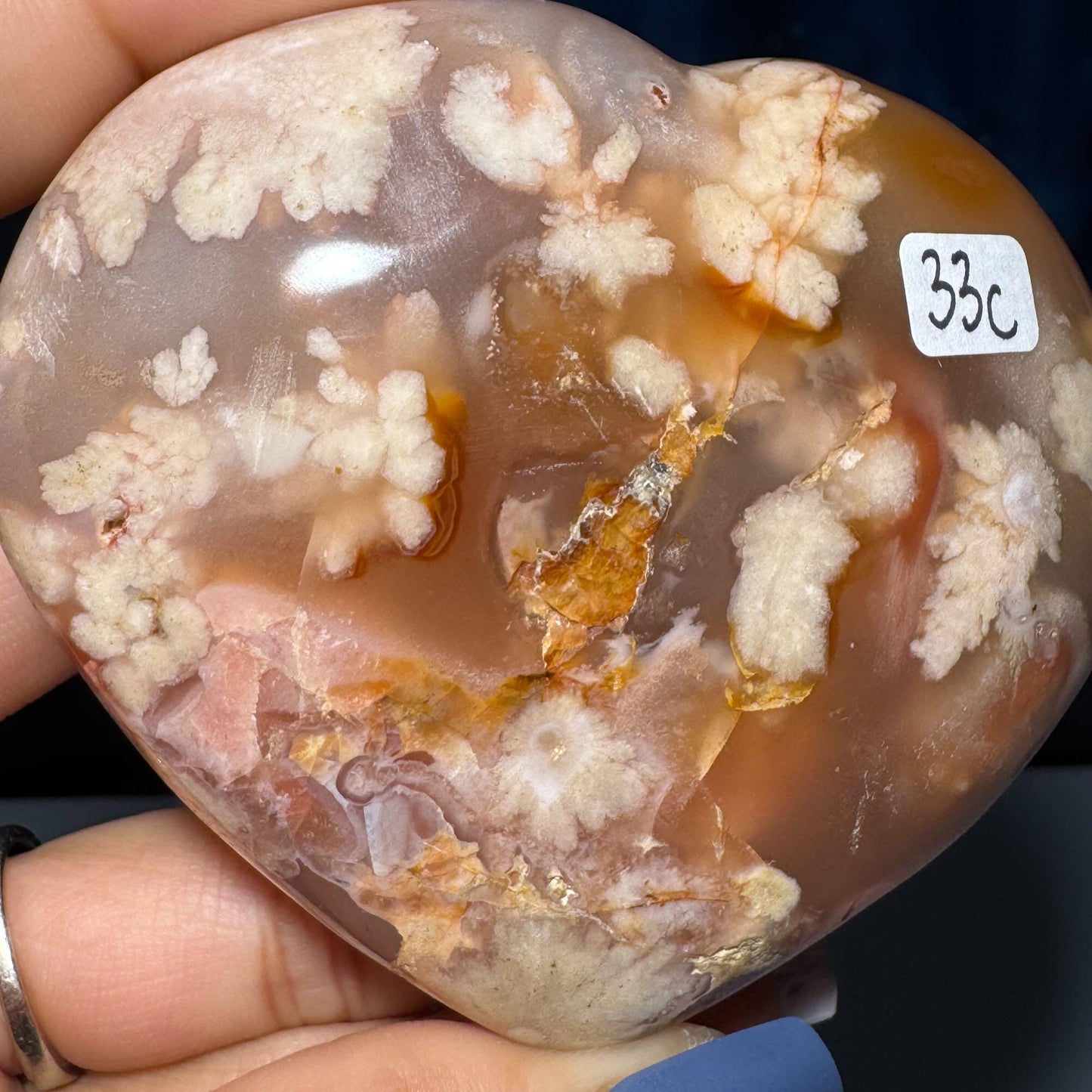 Flower Agate heart | 3 1/4" long | 241 grams | stand included | Damage Discount