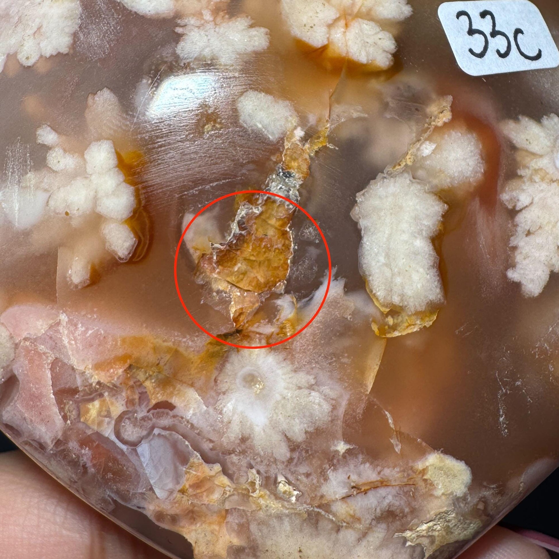 Flower Agate heart | 3 1/4" long | 241 grams | stand included | Damage Discount