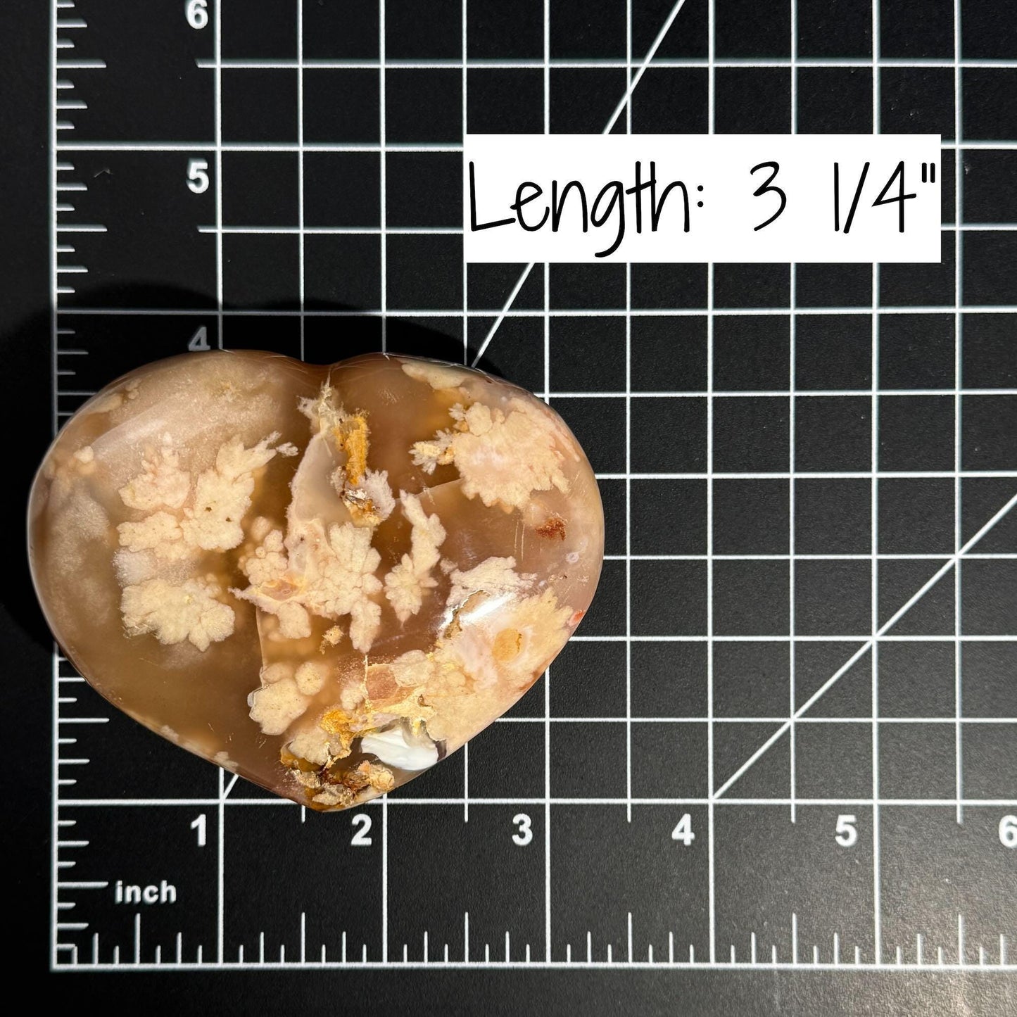 Flower Agate heart | 3 1/4" long | 241 grams | stand included | Damage Discount