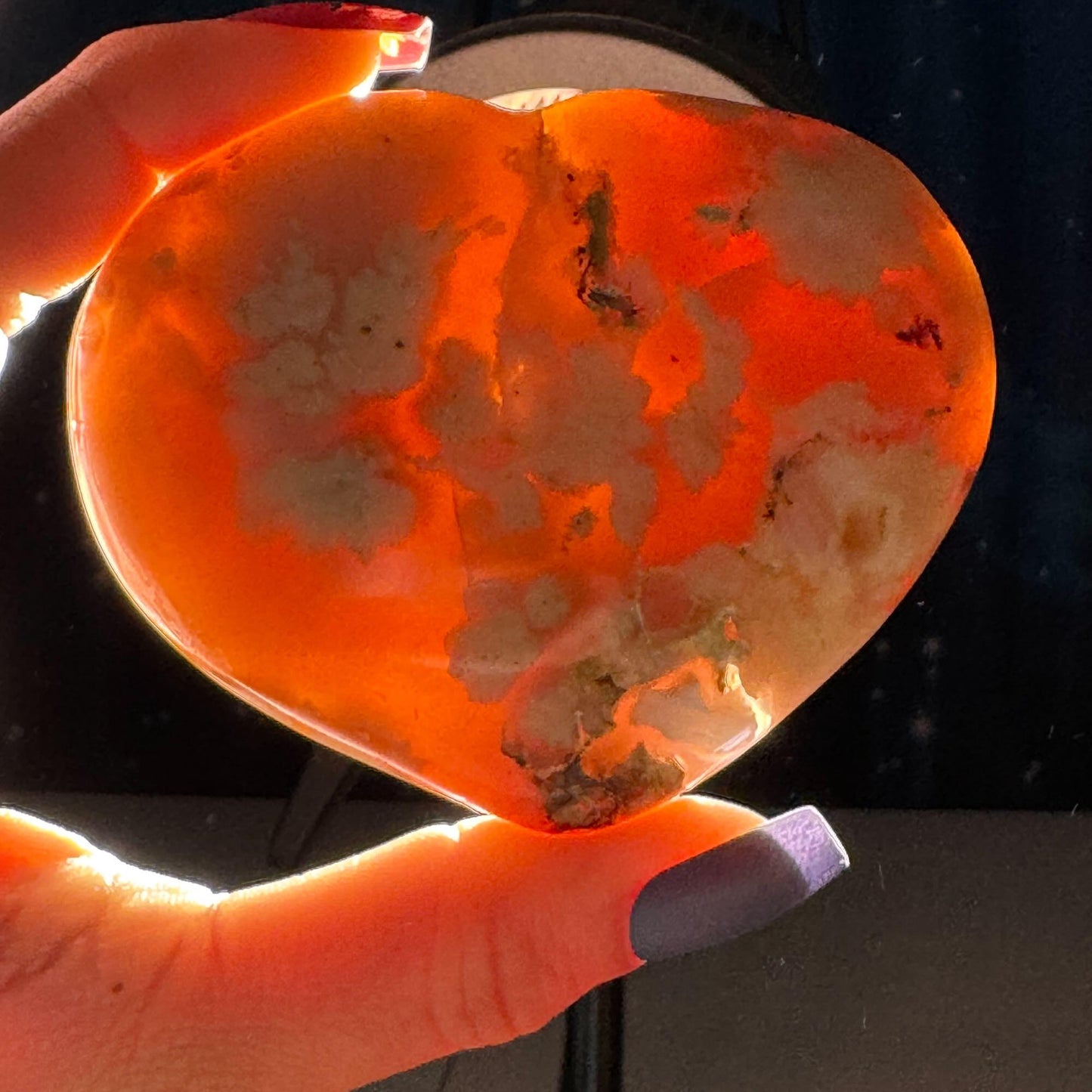 Flower Agate heart | 3 1/4" long | 241 grams | stand included | Damage Discount