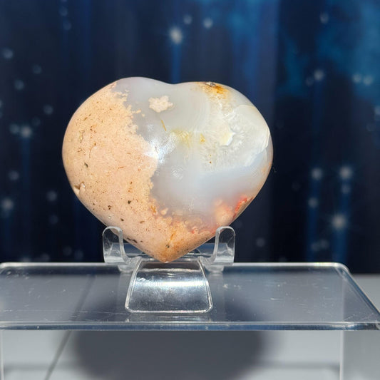 Flower Agate heart | 2 7/8" long | 244 grams | stand included