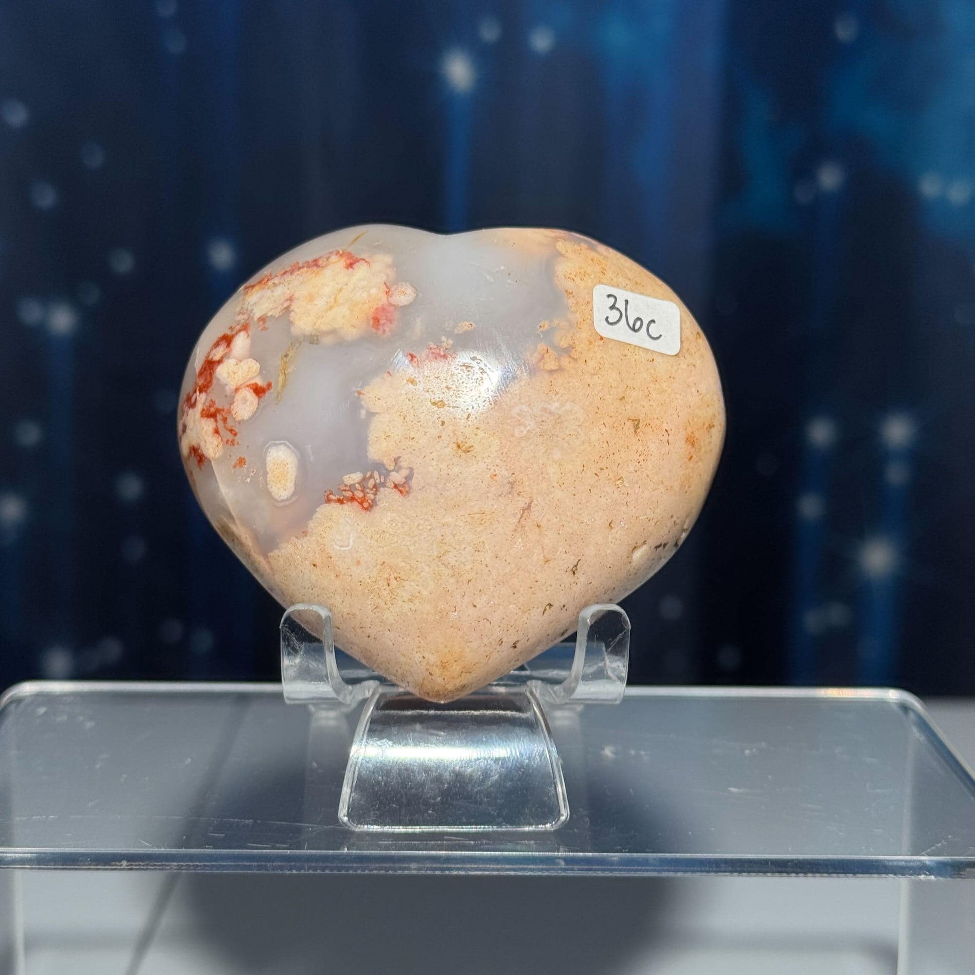 Flower Agate heart | 2 7/8" long | 244 grams | stand included
