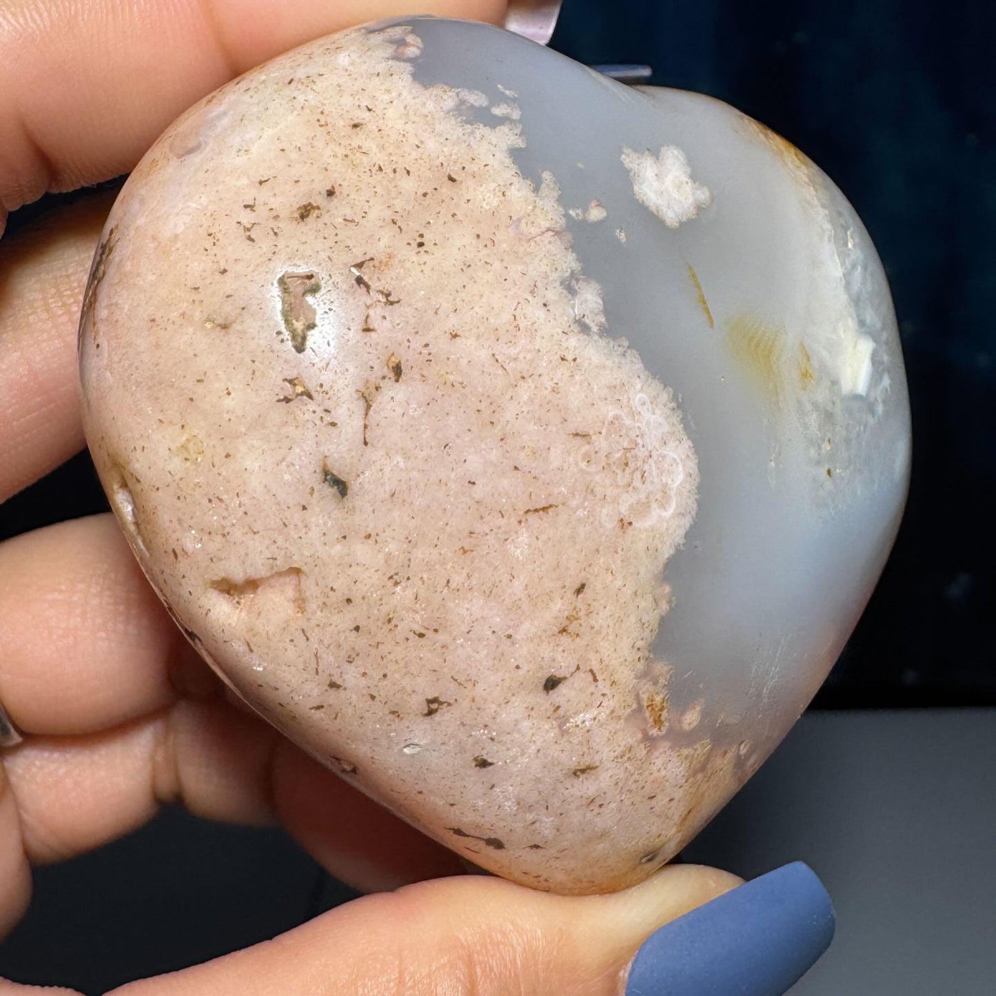 Flower Agate heart | 2 7/8" long | 244 grams | stand included