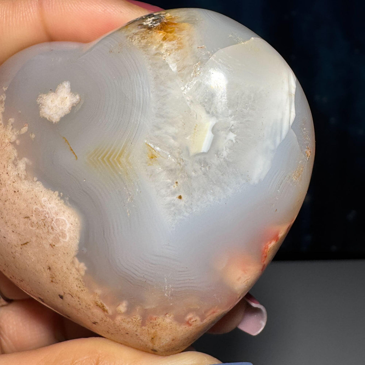 Flower Agate heart | 2 7/8" long | 244 grams | stand included