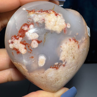 Flower Agate heart | 2 7/8" long | 244 grams | stand included
