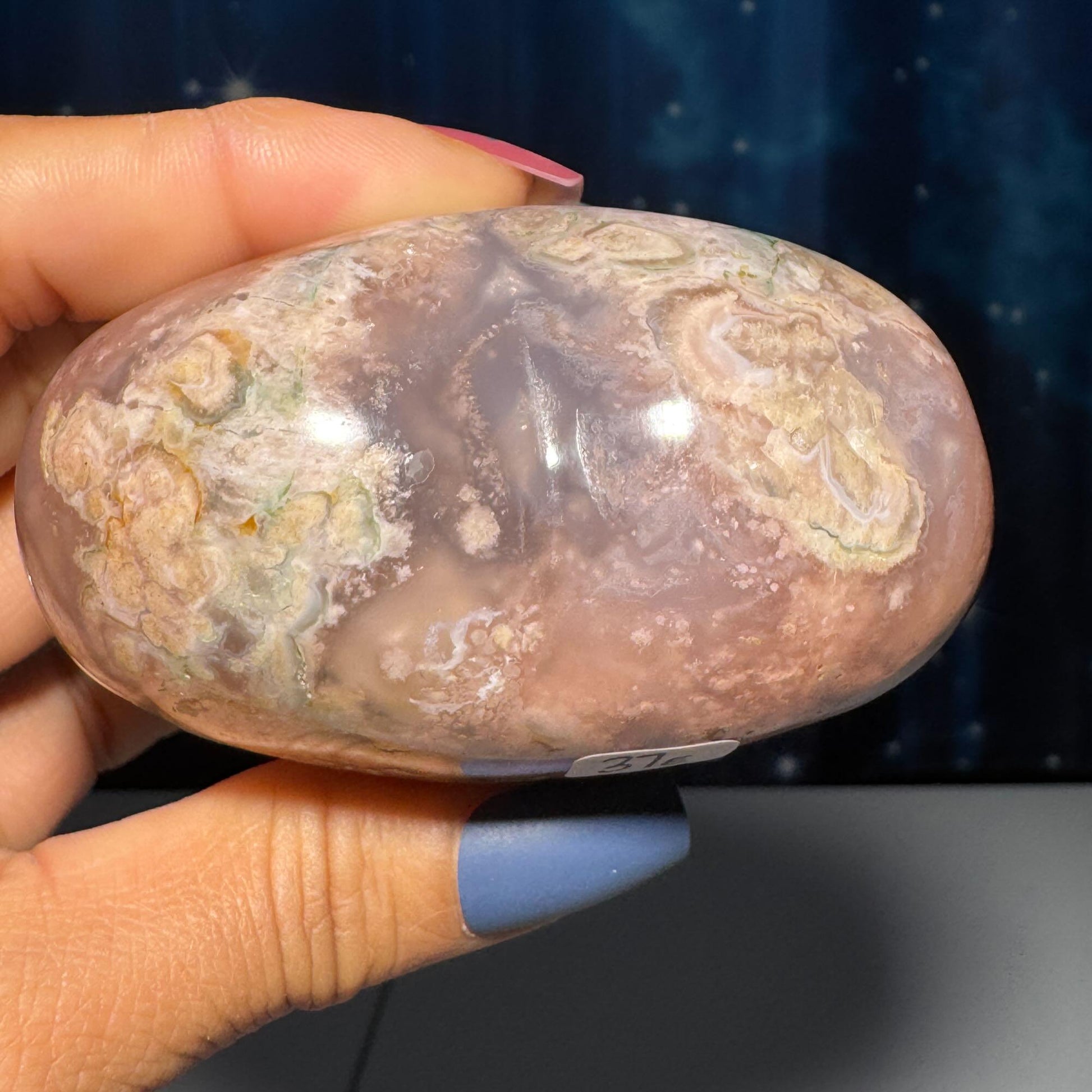Flower Agate heart | 3" long | 315 grams | stand included | Damage Discount