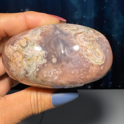 Flower Agate heart | 3" long | 315 grams | stand included | Damage Discount