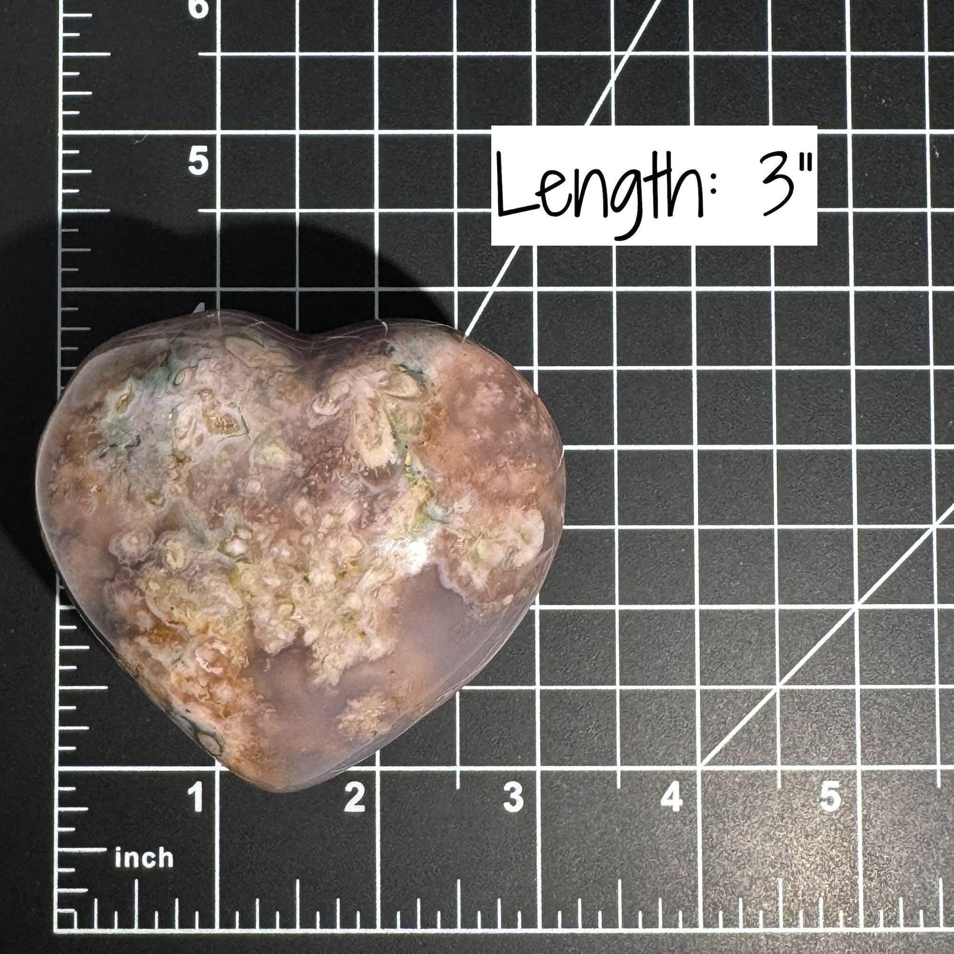 Flower Agate heart | 3" long | 315 grams | stand included | Damage Discount