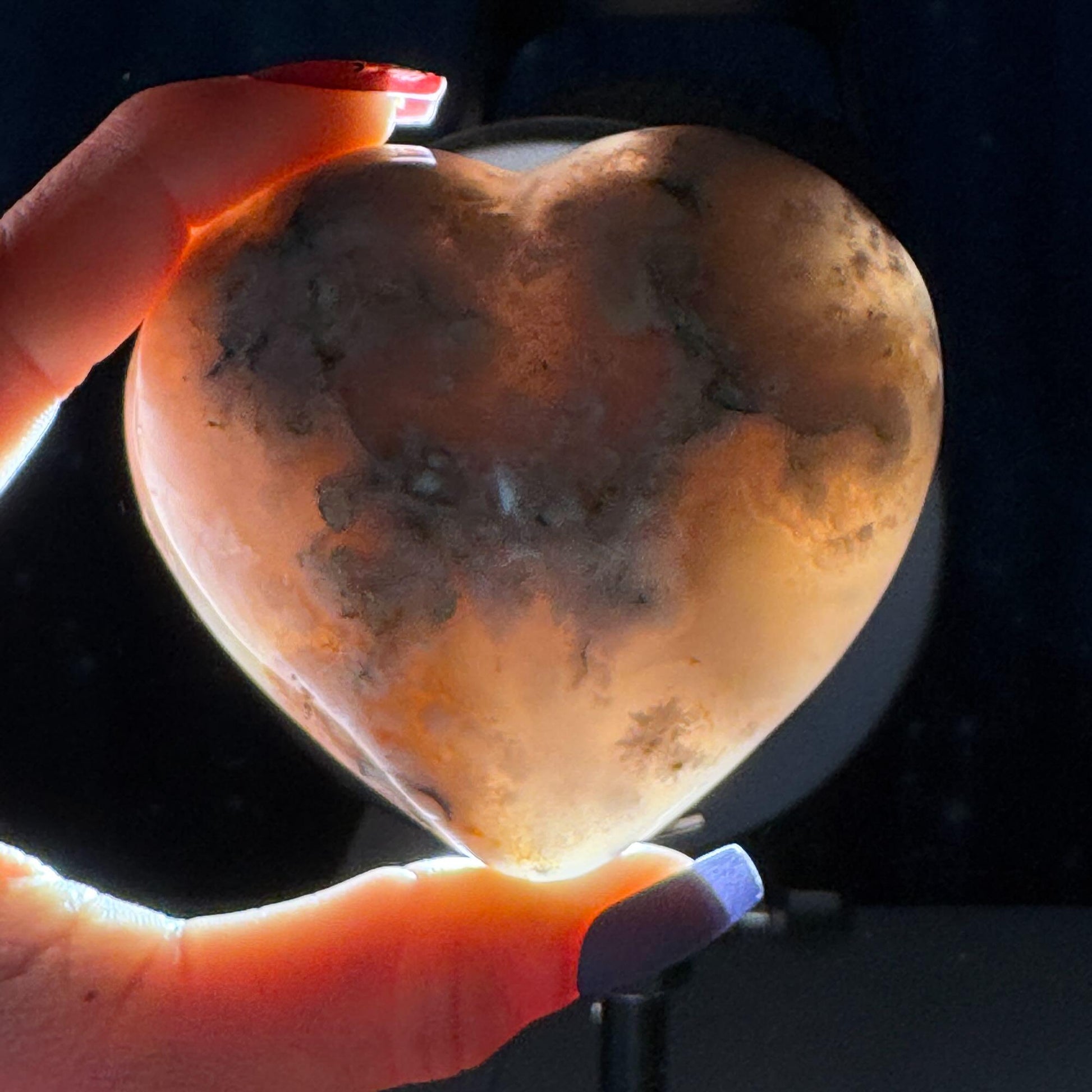 Flower Agate heart | 3" long | 315 grams | stand included | Damage Discount