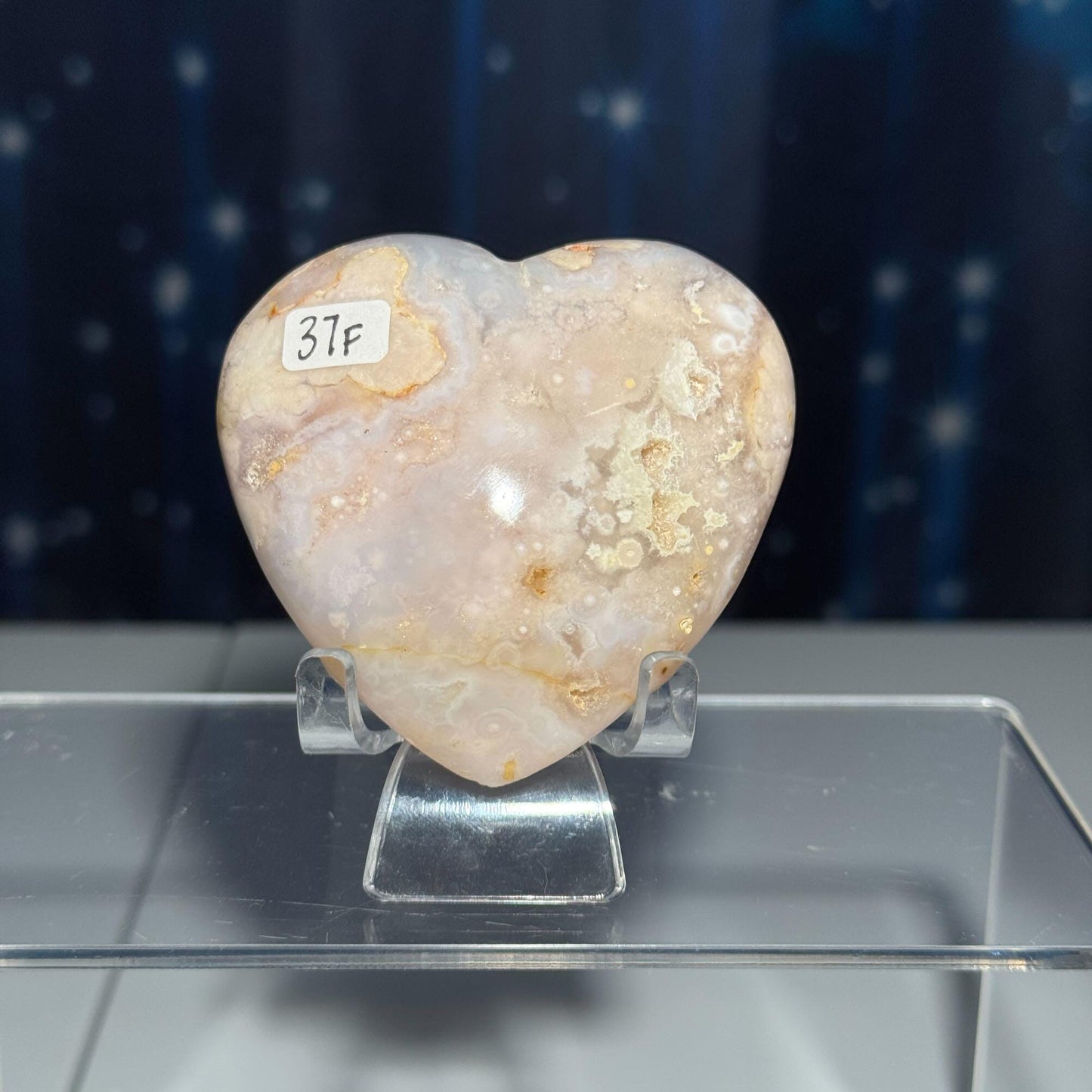 Flower Agate heart | 2 5/8" long | 179 grams | stand included