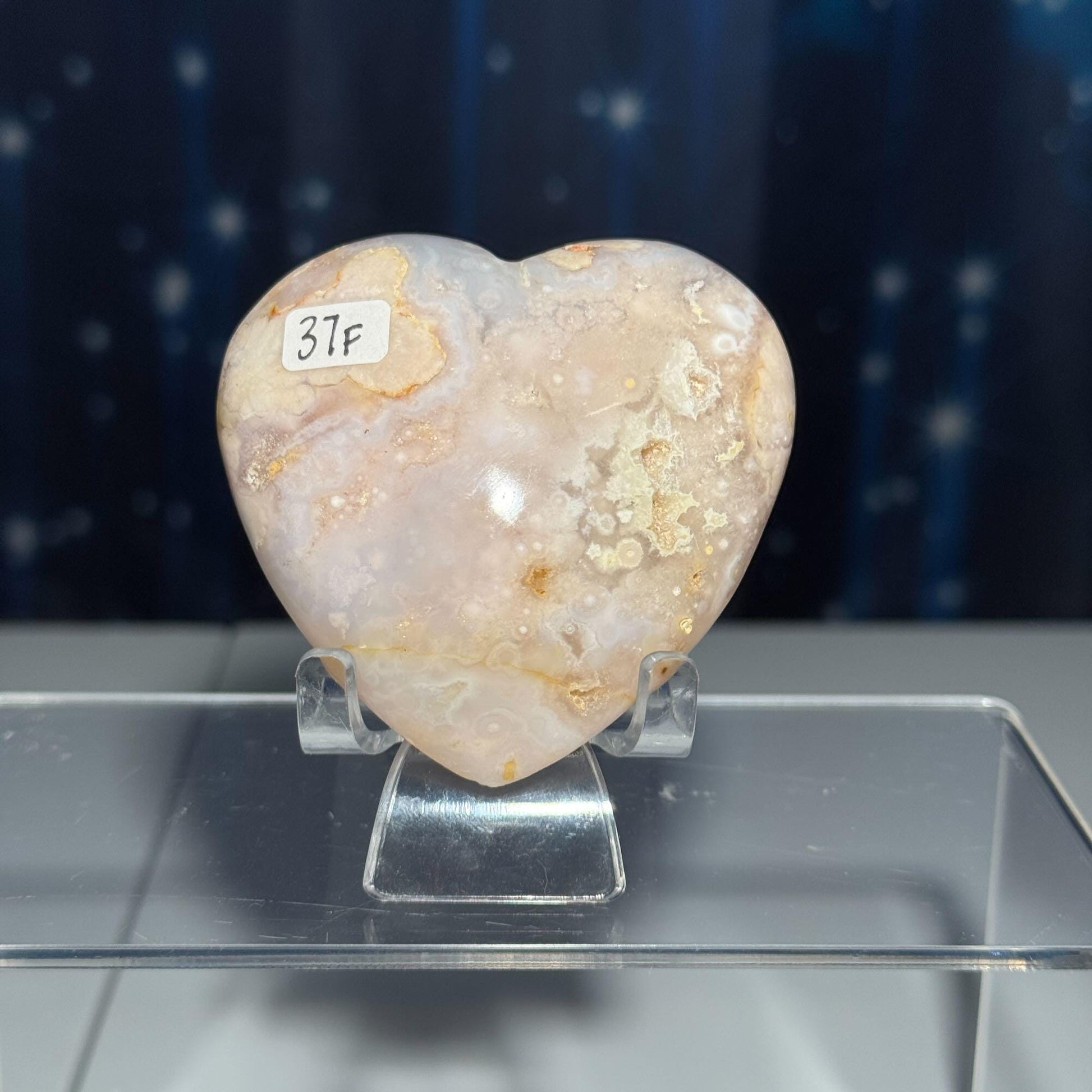 Flower Agate heart | 2 5/8" long | 179 grams | stand included