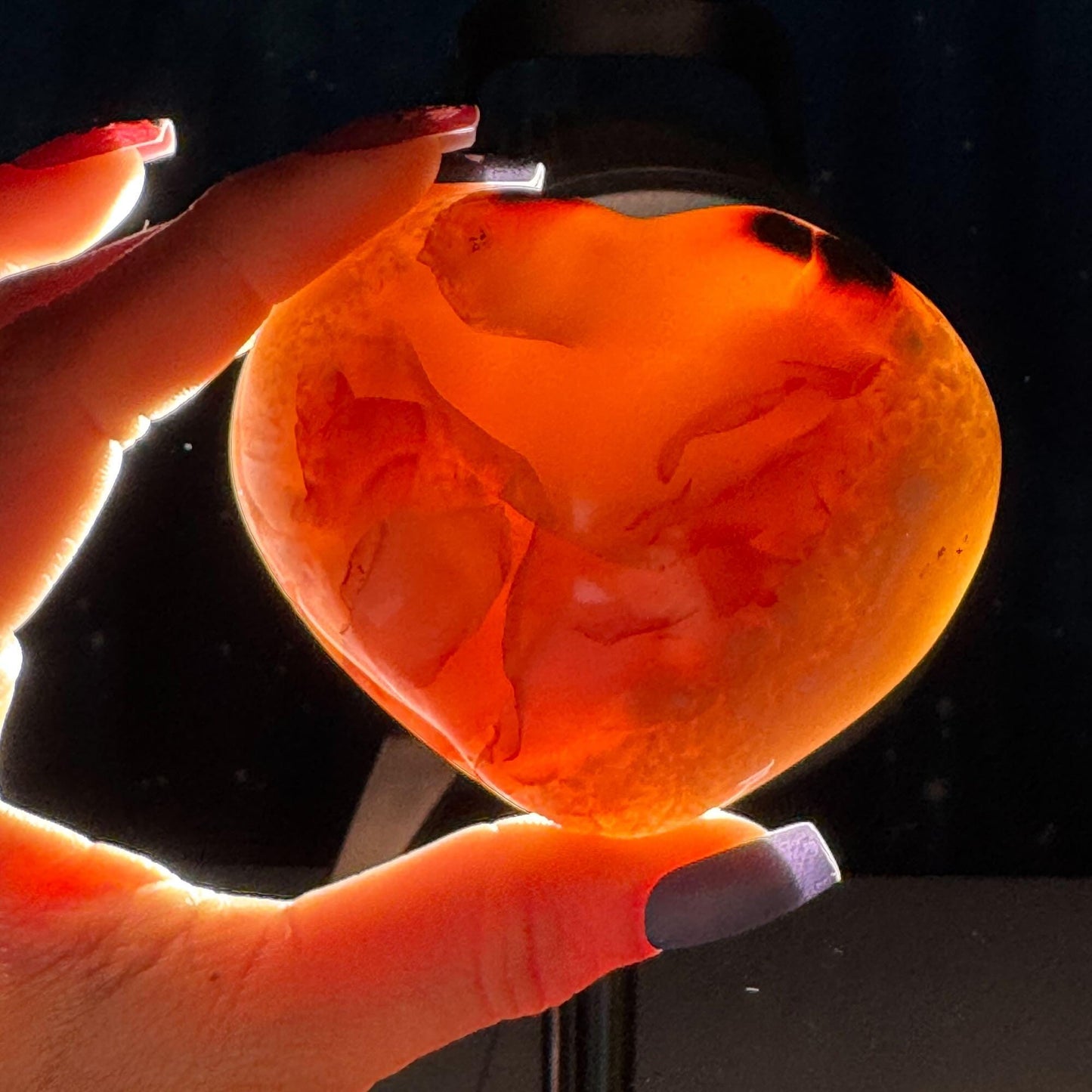 Flower Agate heart | 3" long | 278 grams | stand included | Damage Discount
