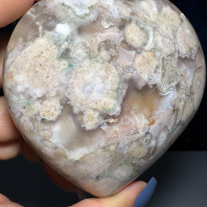 Flower Agate heart | 3 3/8" long | 354 grams | stand included | Damage Discount