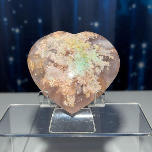 Flower Agate heart | 3 1/2" long | 343 grams | stand included