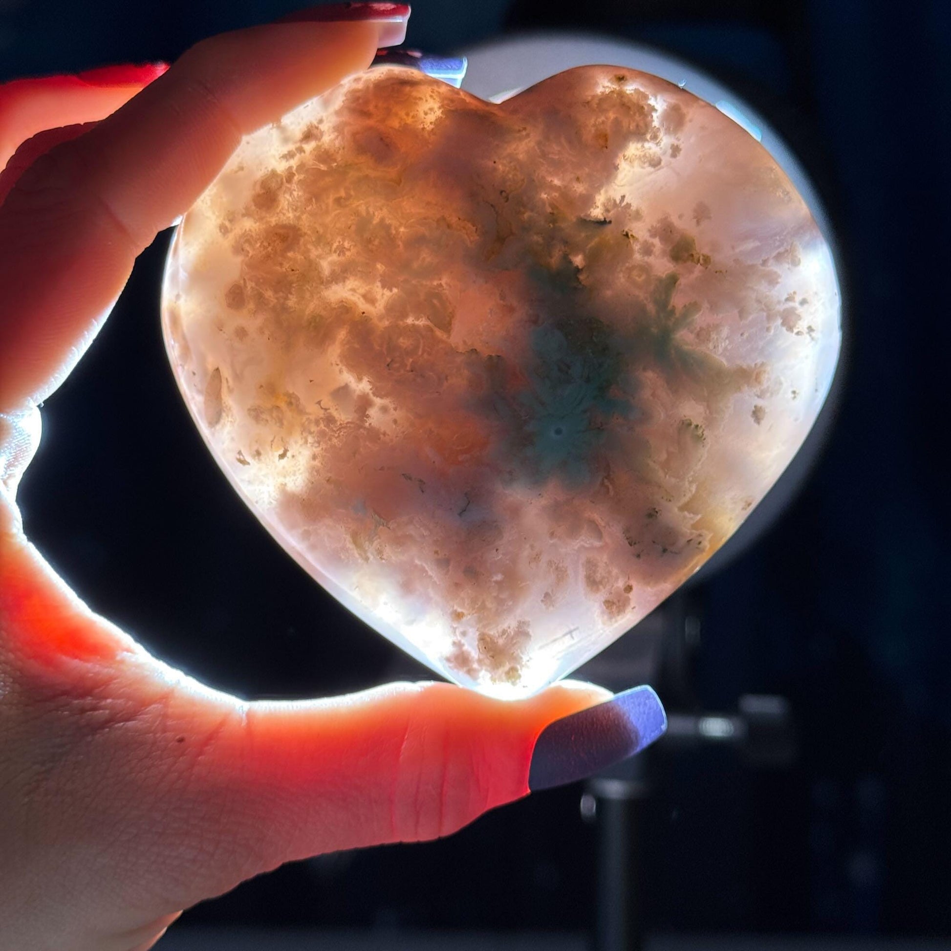 Flower Agate heart | 3 1/2" long | 343 grams | stand included