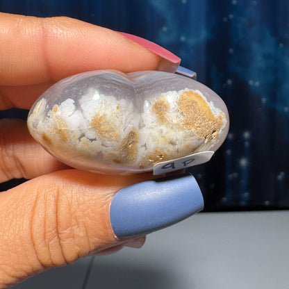 Flower Agate heart | 1 3/4" long | 48 grams | stand included