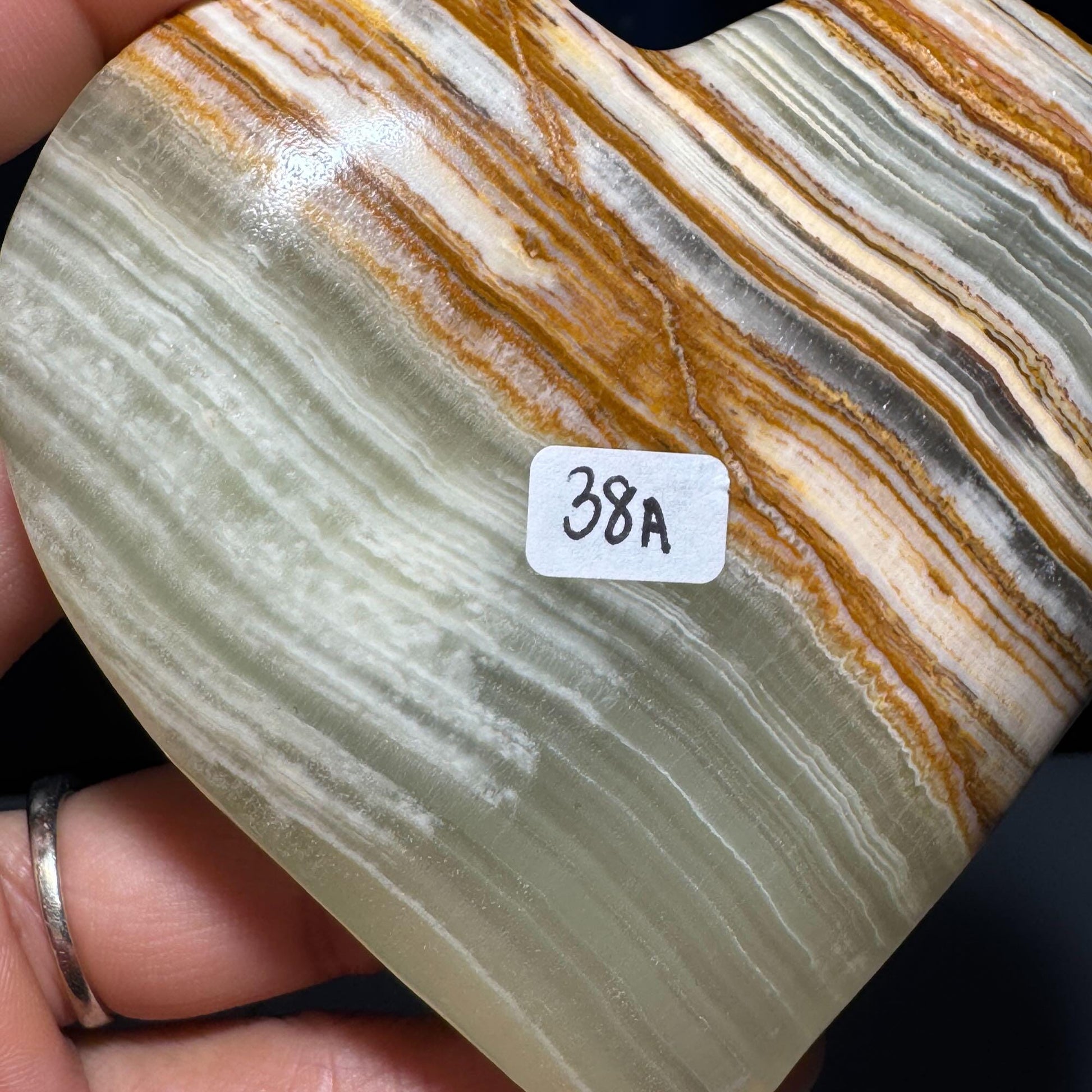 Banded Calcite heart | 3 3/8" wide | 193 grams | stand included | banded marble