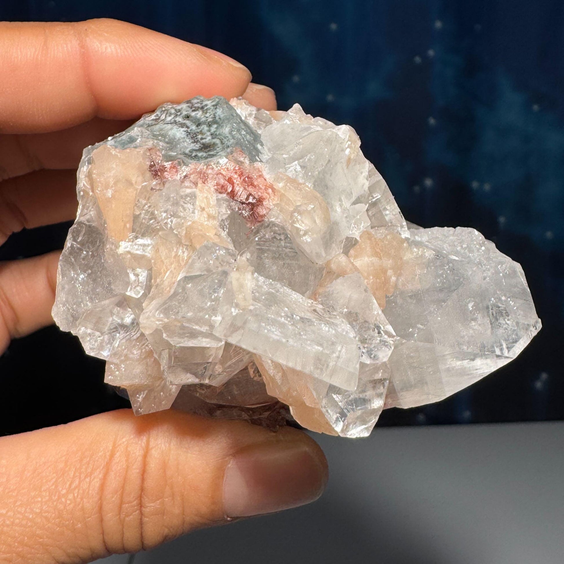 Apophyllite with Stilbite specimen| 164 grams | 2 3/4" long | Hematite inclusions | with Blue Chalcedony | Tucson find