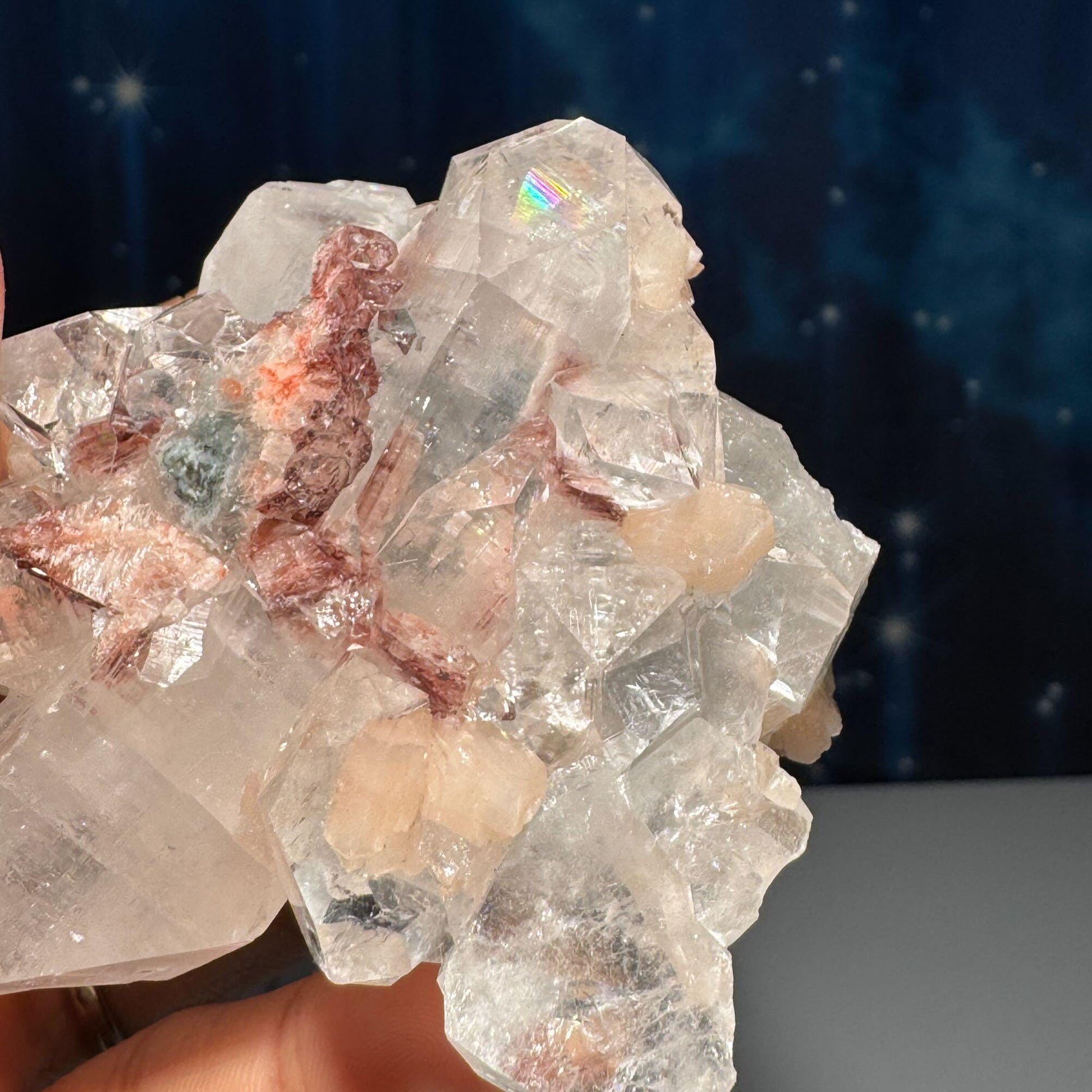 Apophyllite with Stilbite specimen| 164 grams | 2 3/4" long | Hematite inclusions | with Blue Chalcedony | Tucson find