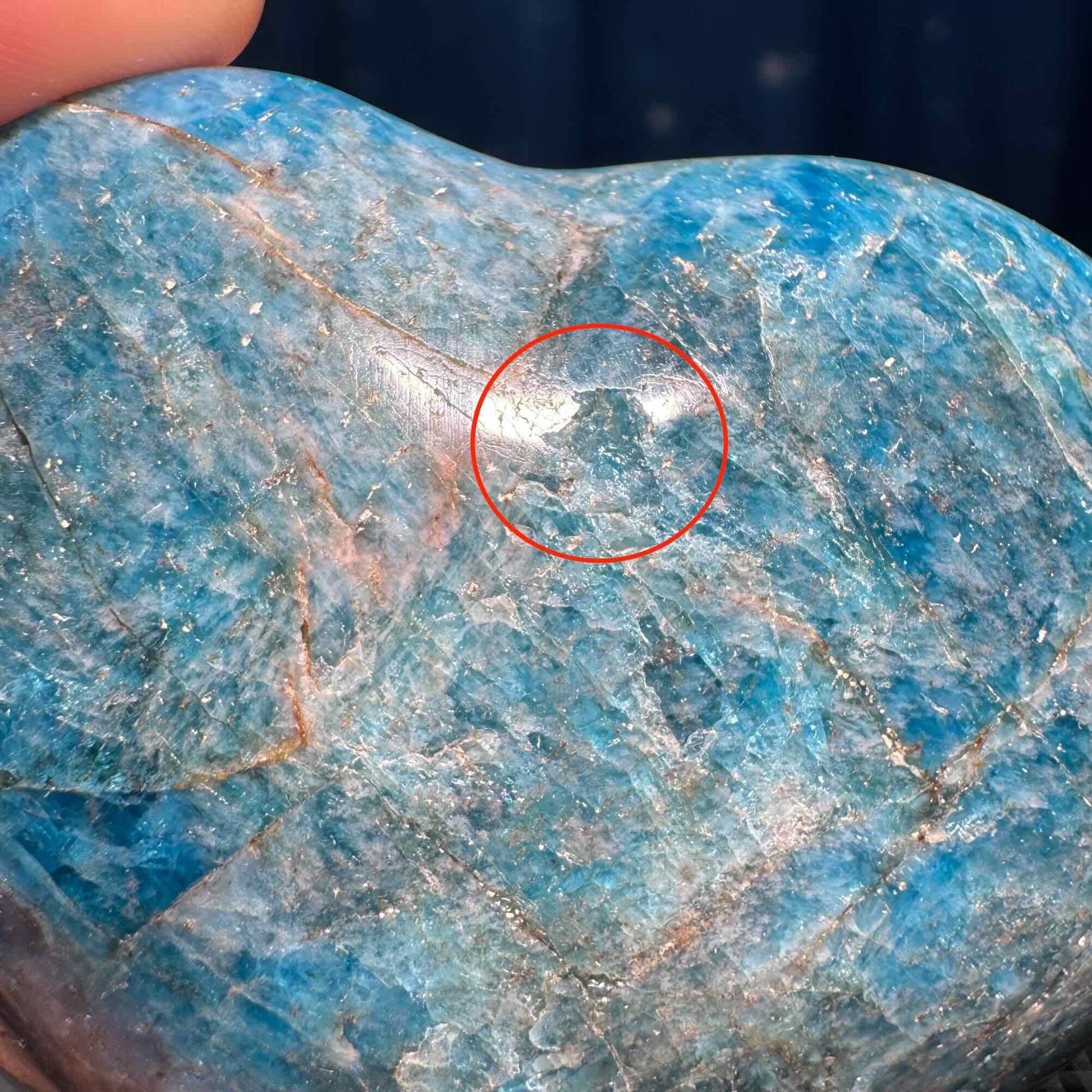 Blue Apatite heart | 3 1/8" wide | 334 grams | stand included | Damage Discount